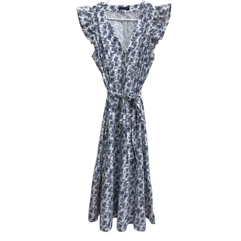 Tommy Hilfiger Floral Ruffle Sleeve Midi Wrap Dress